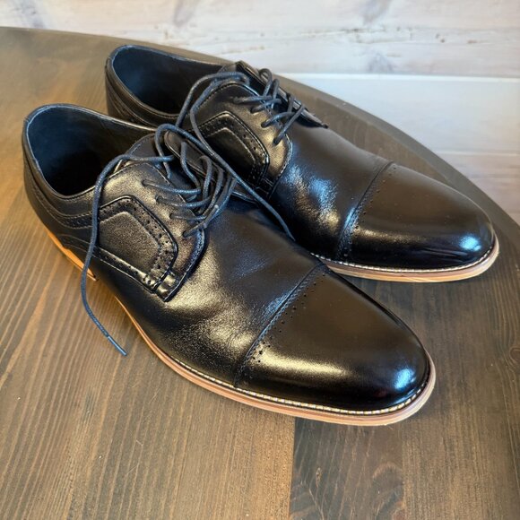 STACY ADAMS Men's Shiny Black Cap Toe Lace Up Dickinson Dress Shoes 11W - Picture 1 of 8